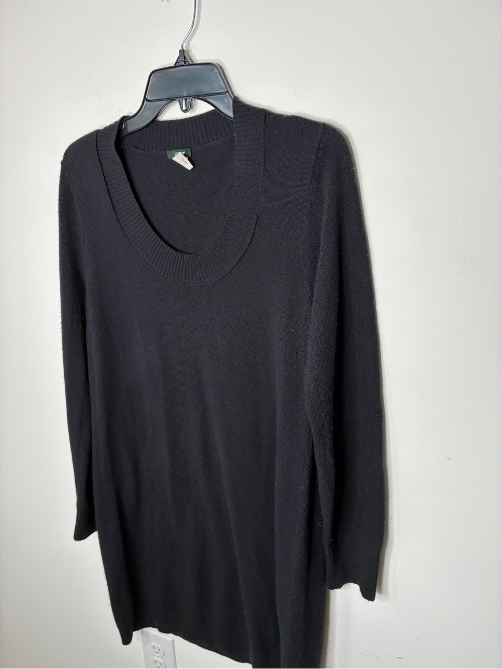 J. Crew Preppy Goth Black Scoop Neck Long-Sleeve Office Chic Sweater Dress -L